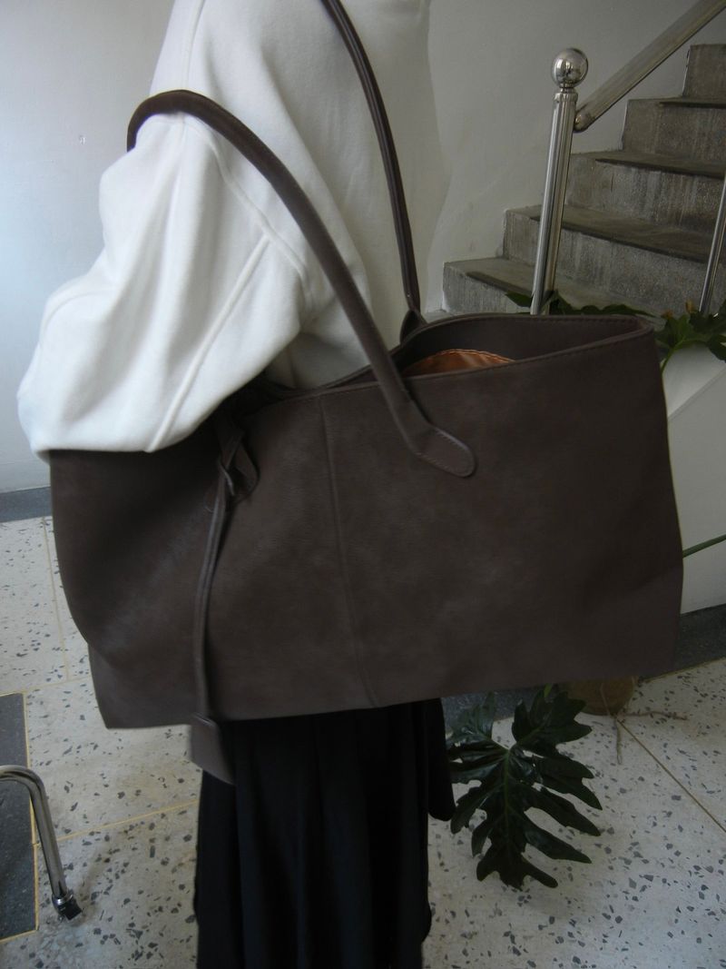 Suede Big Shoulder Tote Baguette Bag