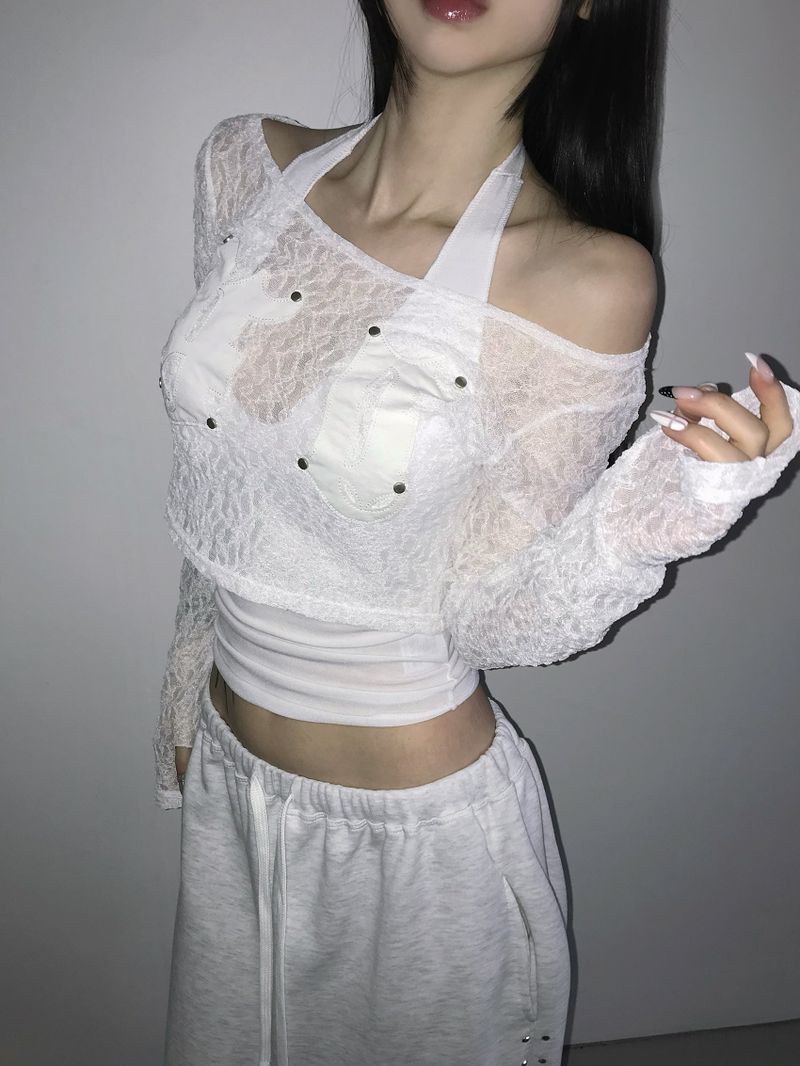 patch lace crop top (3 color)