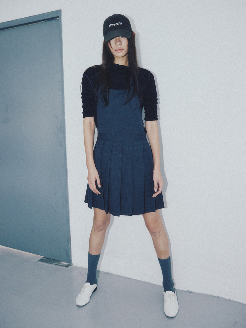 Apron Pleats Dress Grey