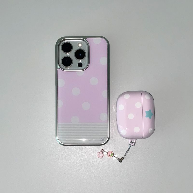 [MADE] BERRY DOT PHONE CASE PINK (epoxy silver bumper)