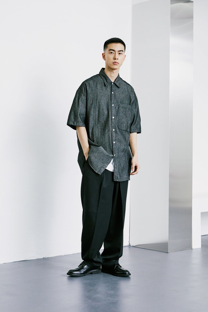 FRONT SEAM WASHED DENIM SHIRT BLACK