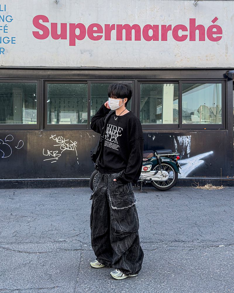 Fringe Balloon Cargo Denim Pants
