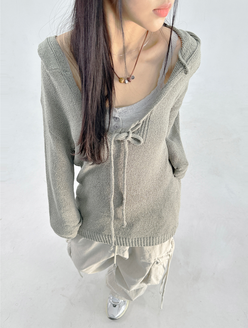 CCORTTI（コルッティ）の「BOW HOOD VINTAGE MESH KNIT🤍🖤 - 2 COLORS（Tops）」