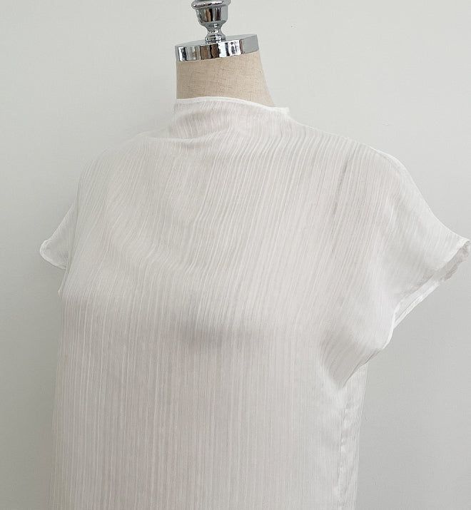 Belloe Half-neck Pleated Short-sleeve T-blouse