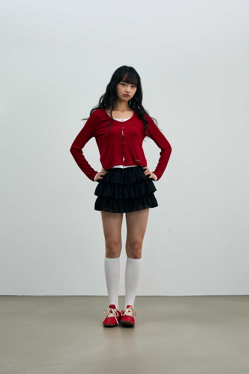 LYLA LAYERED CARDIGAN / RED-WHITE