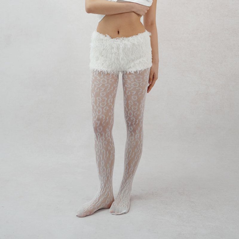 leopard pattern mesh tights (white)