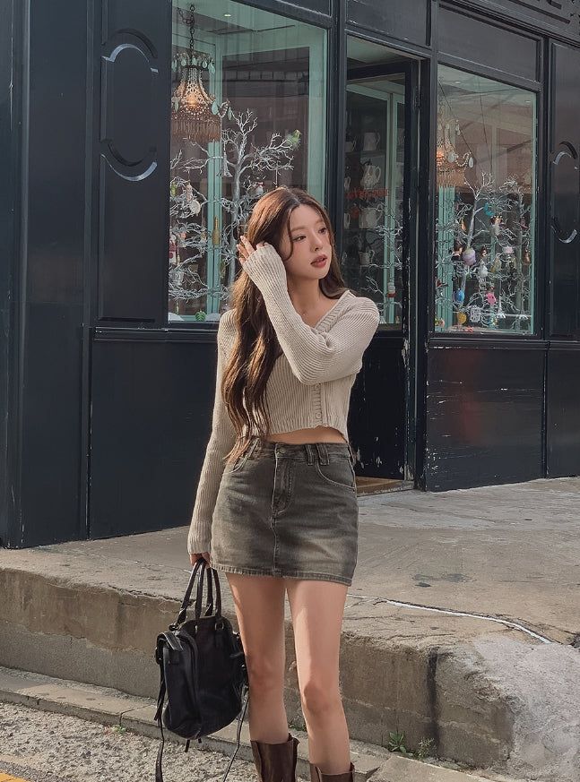 Porni Vintage Washed Denim Skirt