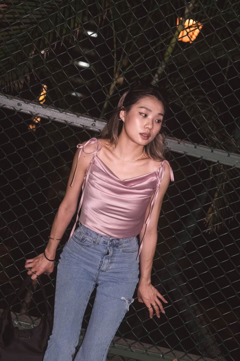 Malibu Cowl Neck Tie Up Top - Pink
