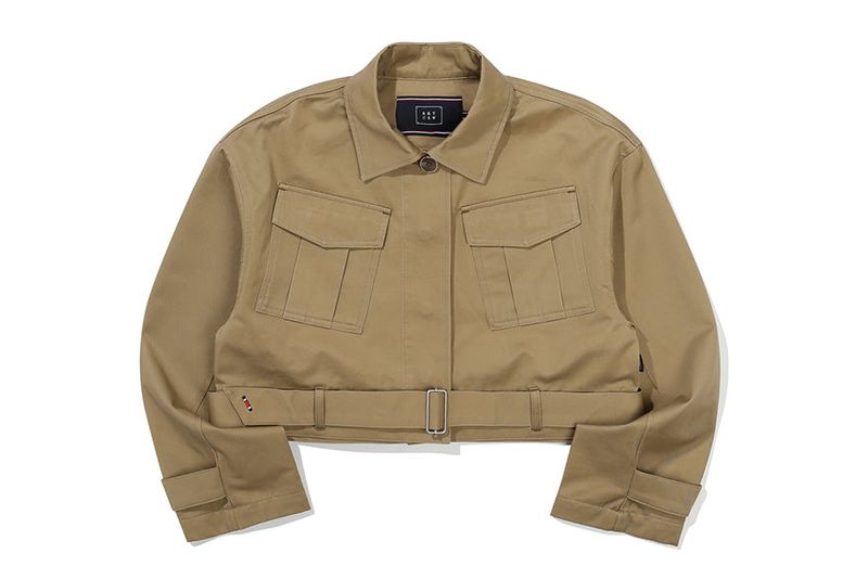 GABERDINE TRENCH CROP JACKET_BEIGE