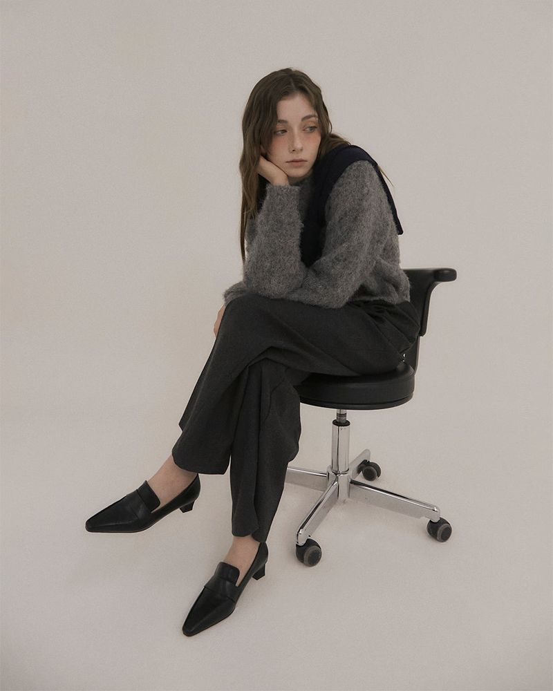 WOOL DOUBLE PLEATED SLACKS [CHARCOAL]