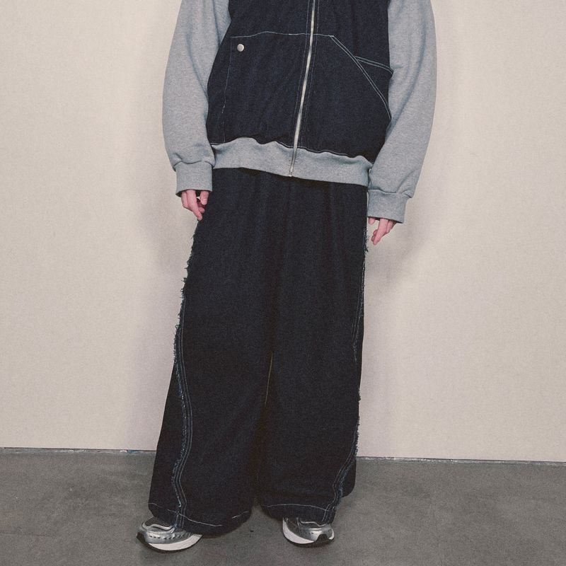 layered deconstructed denim pants_blue
