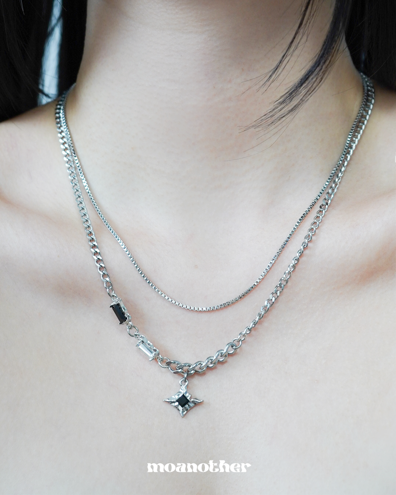 [Aespa Winter,Purplekiss Dosie Pick](Surgical Steel) Black Oriental Square Layered Necklace