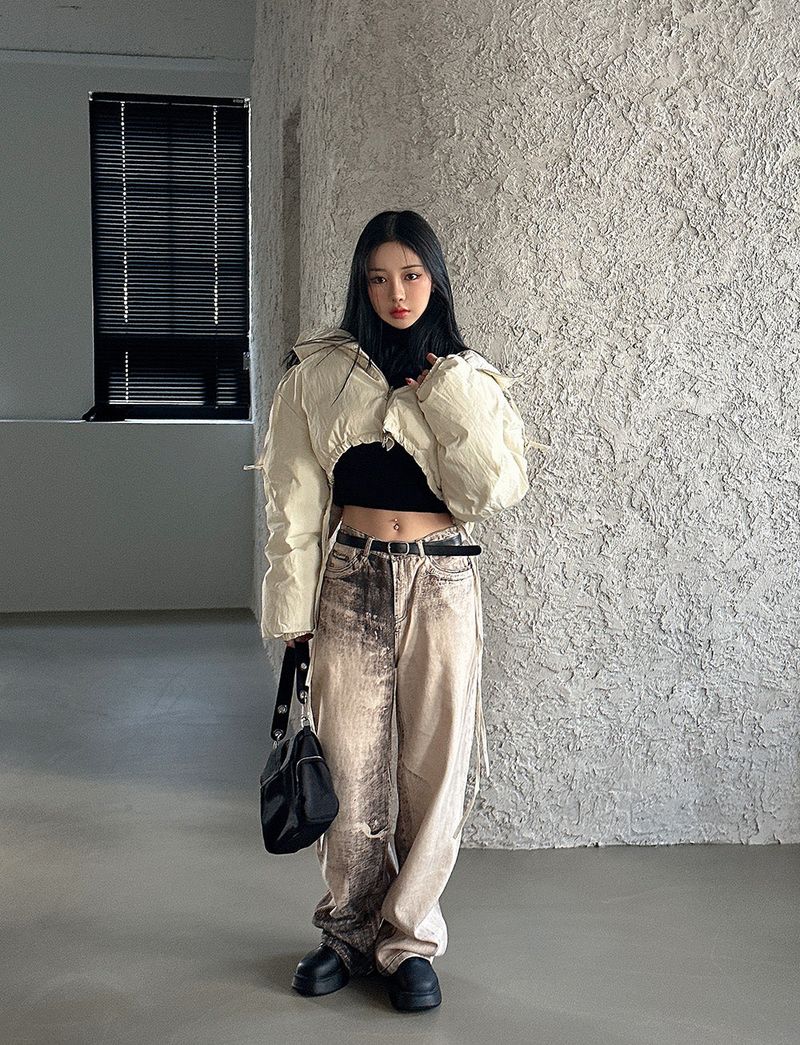 reversible duck down double-sided crop padded coat