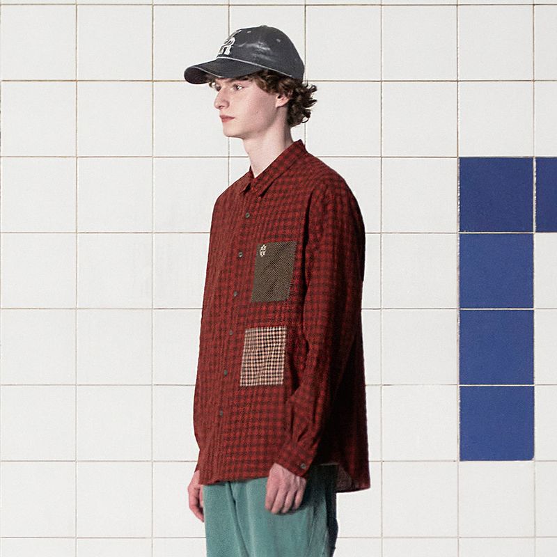 POCKET GINGHAM CHECK SHIRT / RED