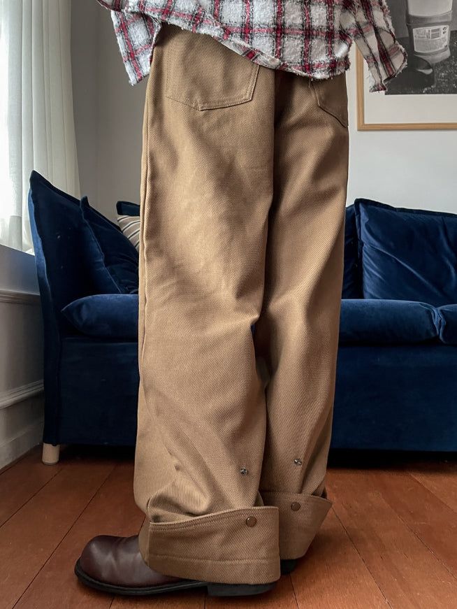 Back Button Wide Cotton Pants