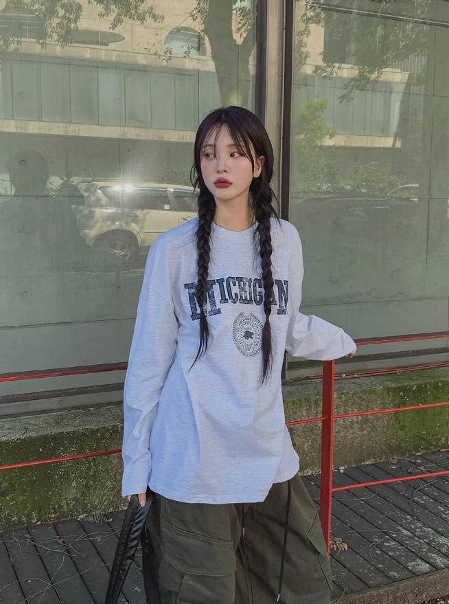 Michigan printed loose fit long sleeve