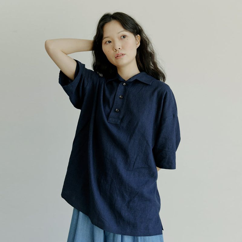 unisex half henlyneck shirts navy