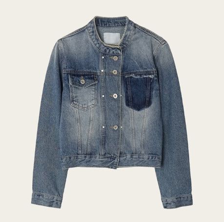 Chike Unbalanced Cropped Denim Jacket