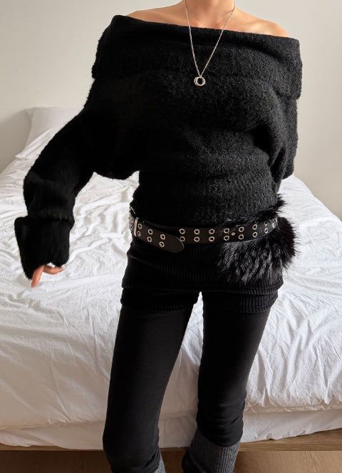 (WOOL) BOUCLE OFF-SHOULDER KNIT