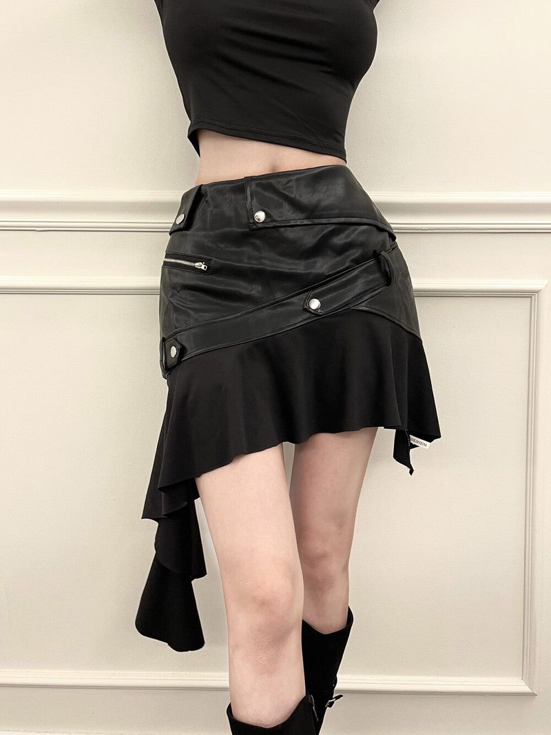 Seow（ソウ）の「1402. Unbal leather zipper mini sk（Skirts）」