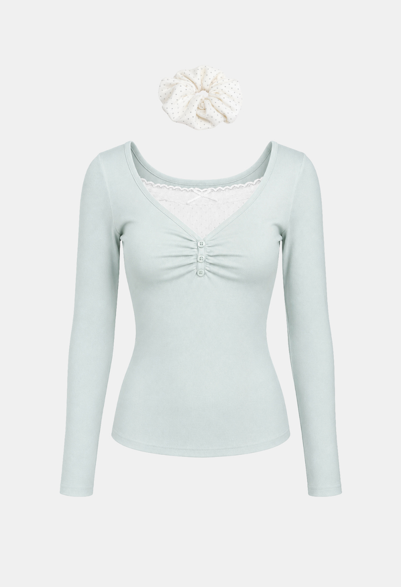 Melly Lace Layered Shirring Tee
