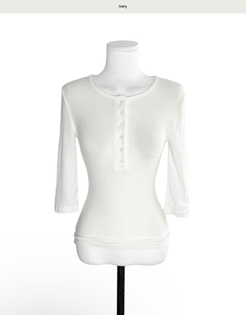 [glam] noid 3/4 sleeve button tee