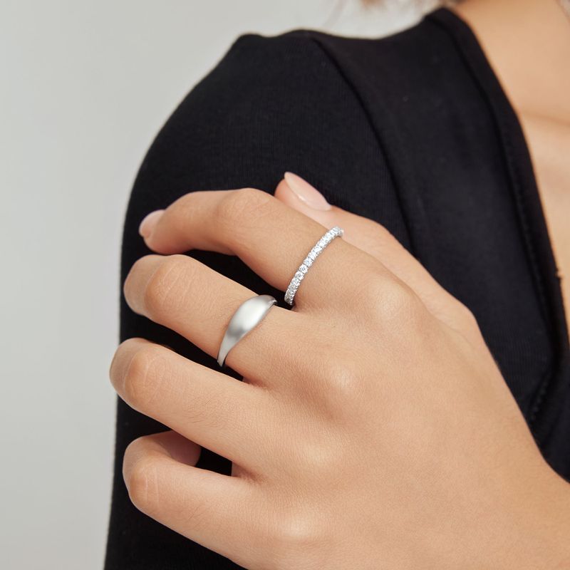 Dome Plain 925 Silver +Rhodium Plating Ring R058-05H
