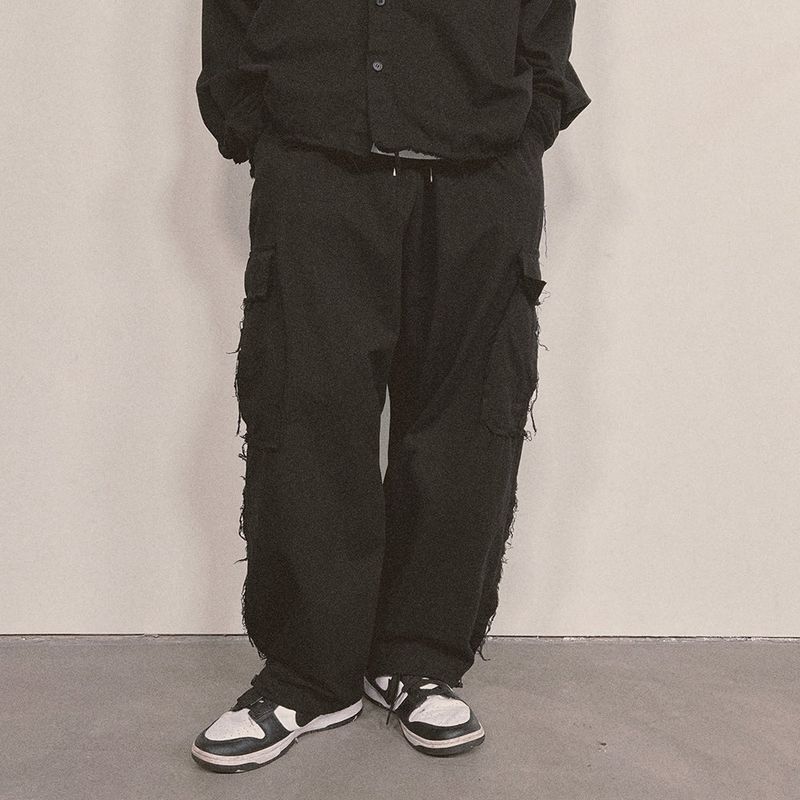 grunge wide cargo pants_black