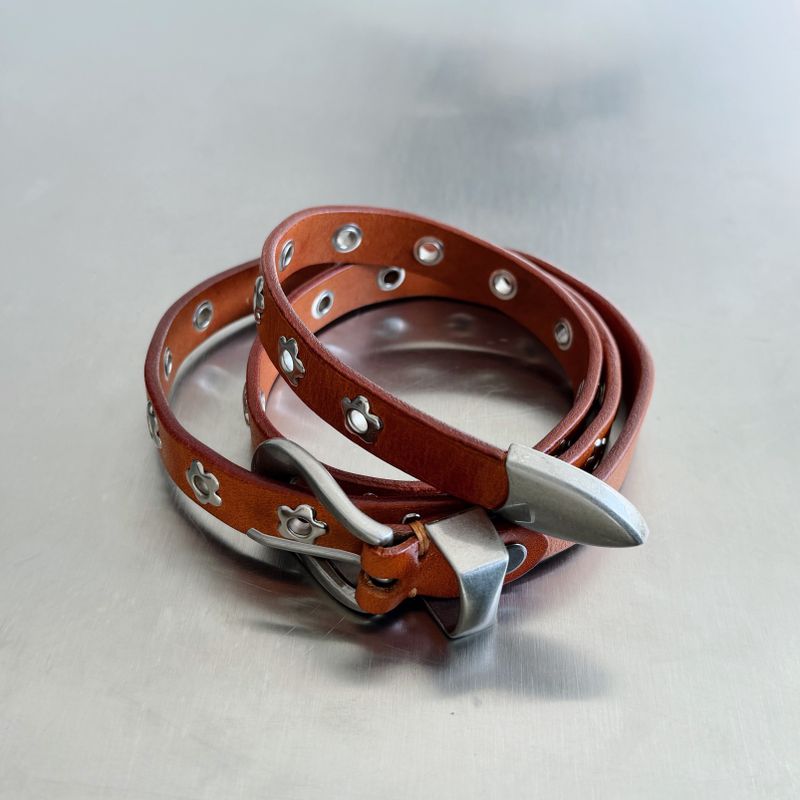 Orange Flower Leather Belt