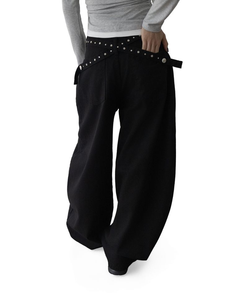 Zelda Studded Strap-Detail Cotton Pants