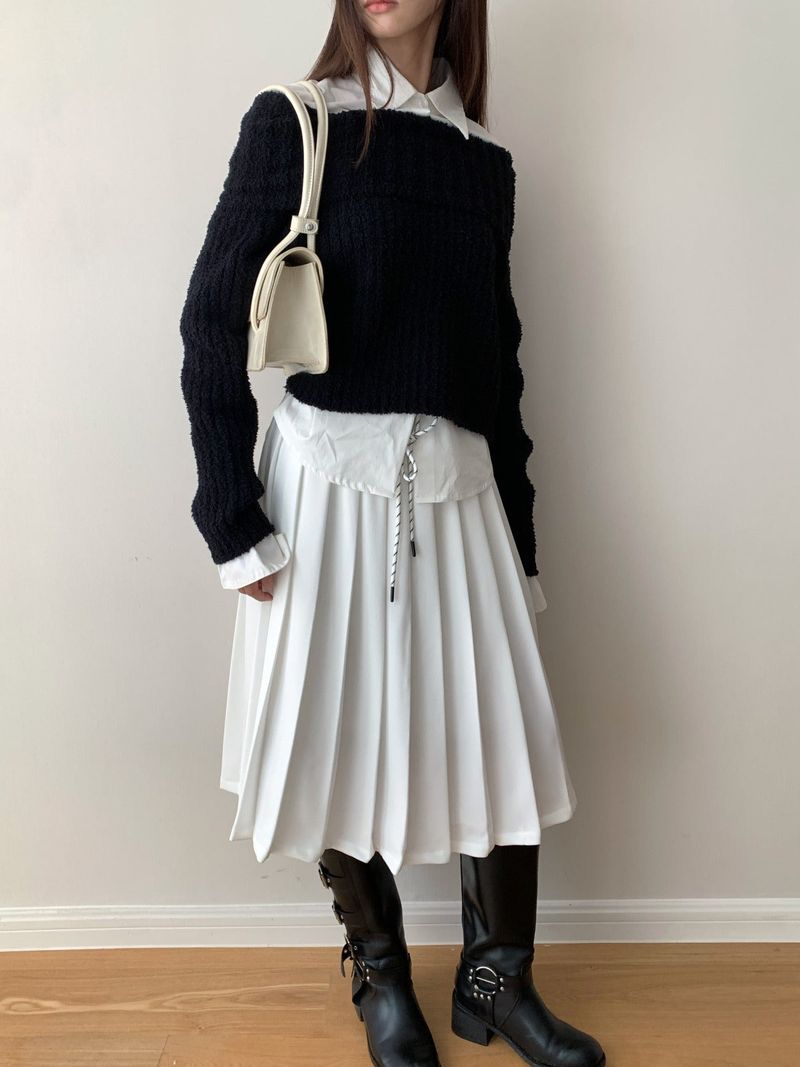 Academy Midi Pleats Banded Waist Skirt