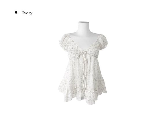 Rijin Flower Frill Flare Chiffon Blouse
