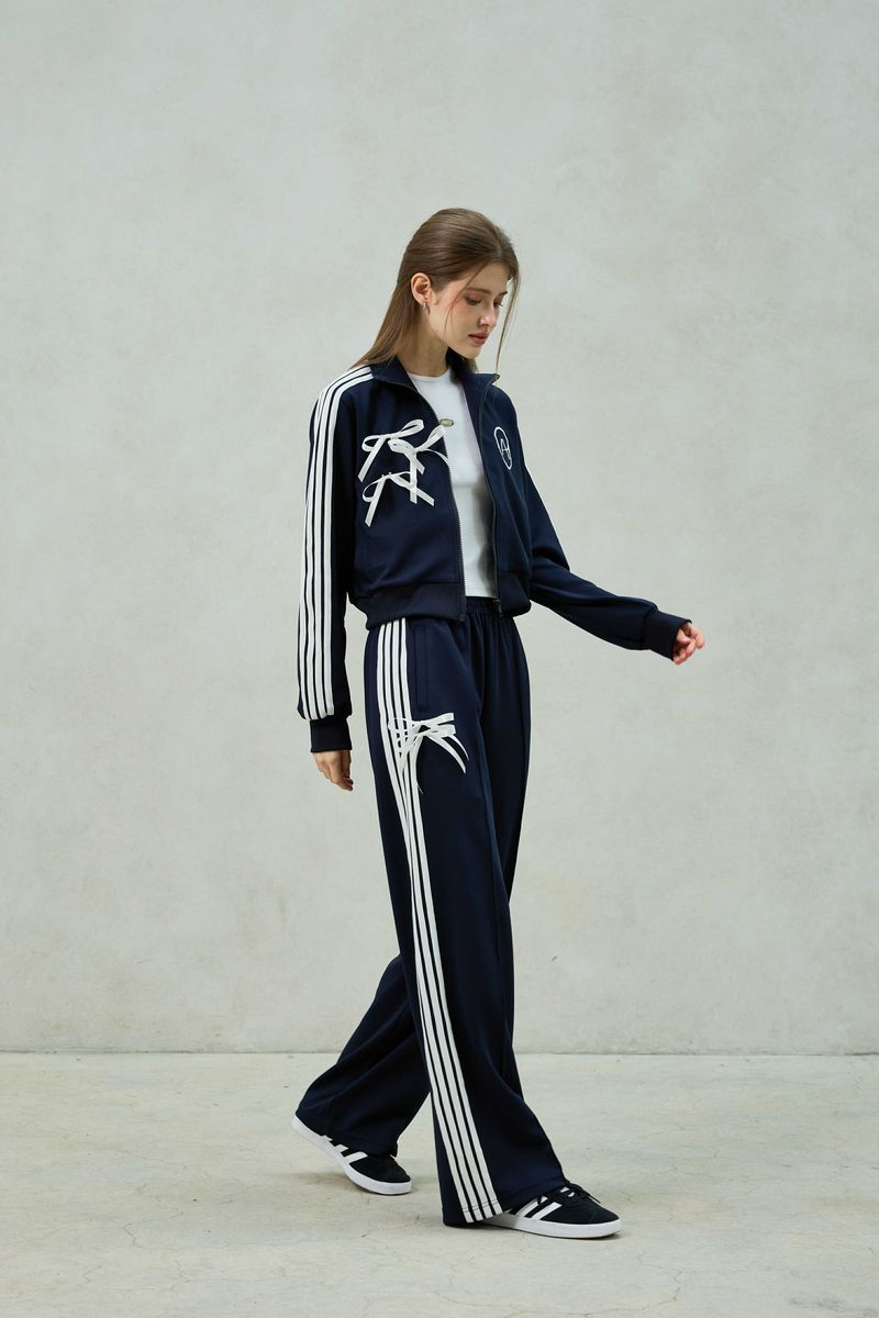RIBBON JERSEY TRACK PANTS / NAVY