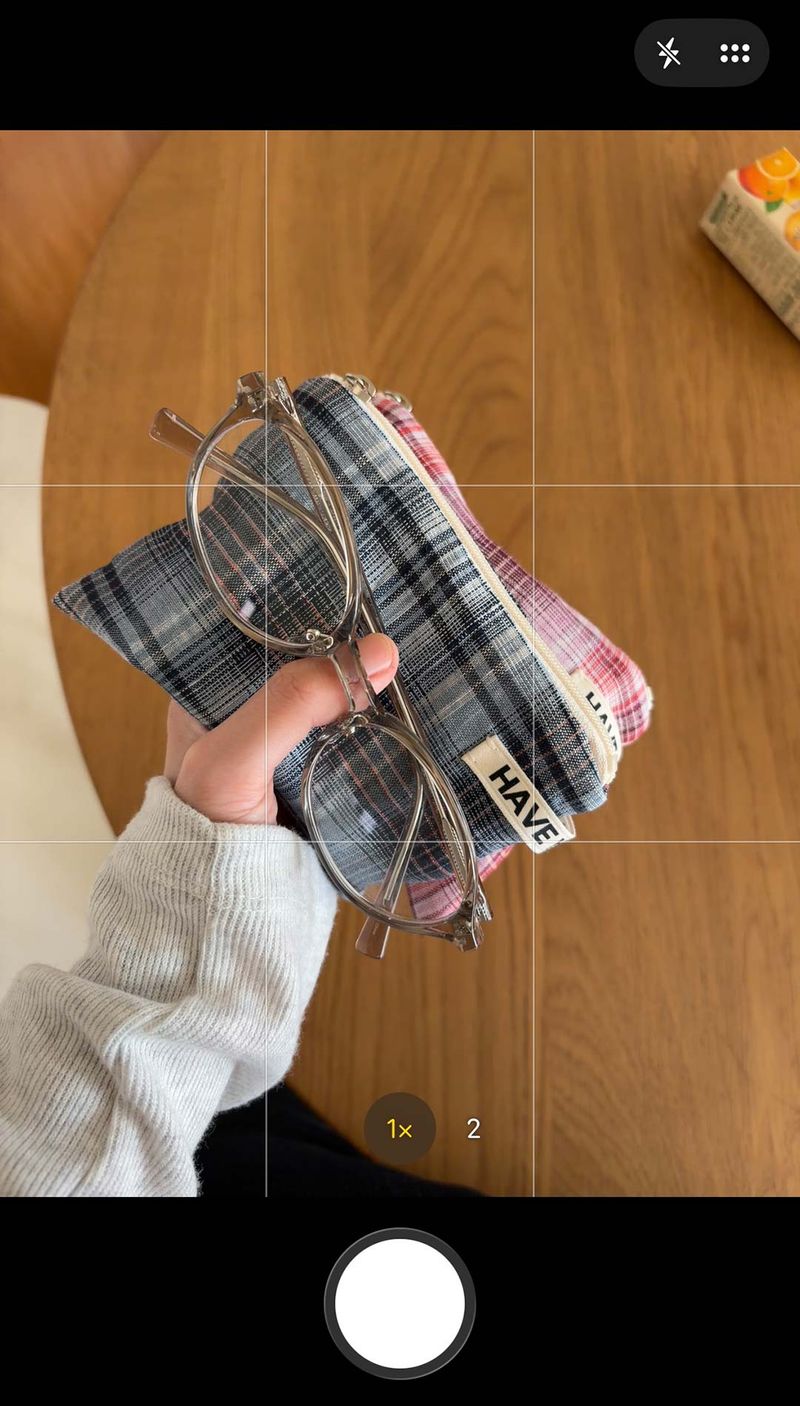 Linen tatan check flat pouch - pink , M size