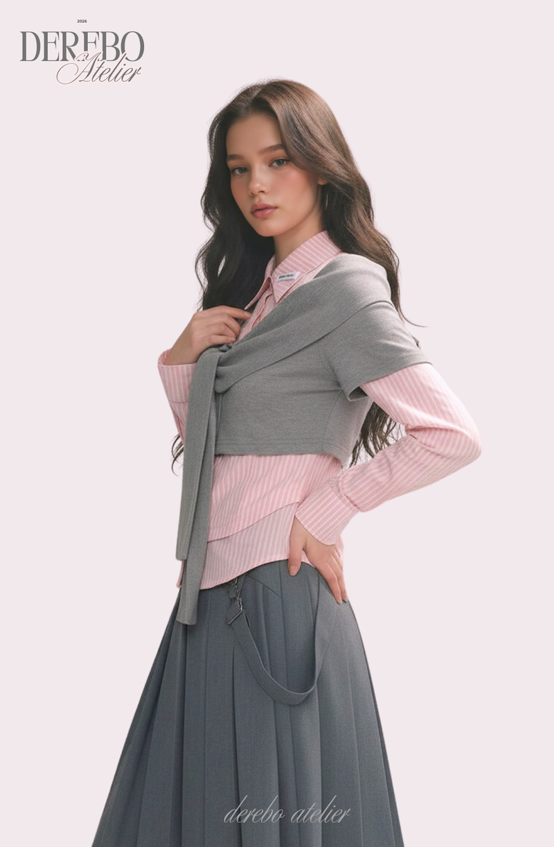 pink striped layered cardigan shirt