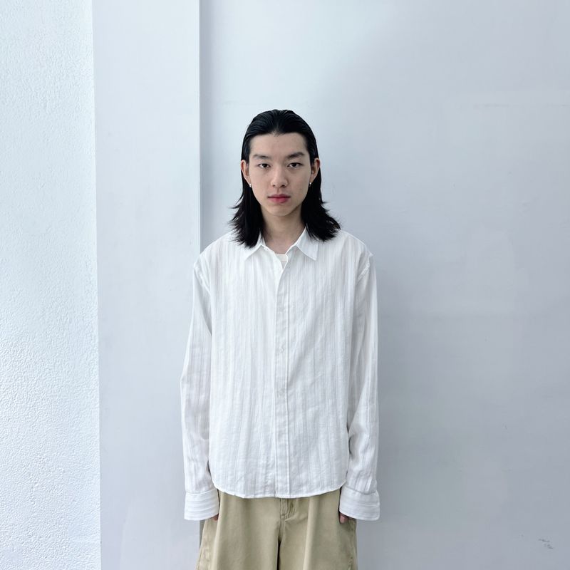 FADE MEET（フェードミート）の「Sheer Stripe Relaxed Shirt（Tops）」