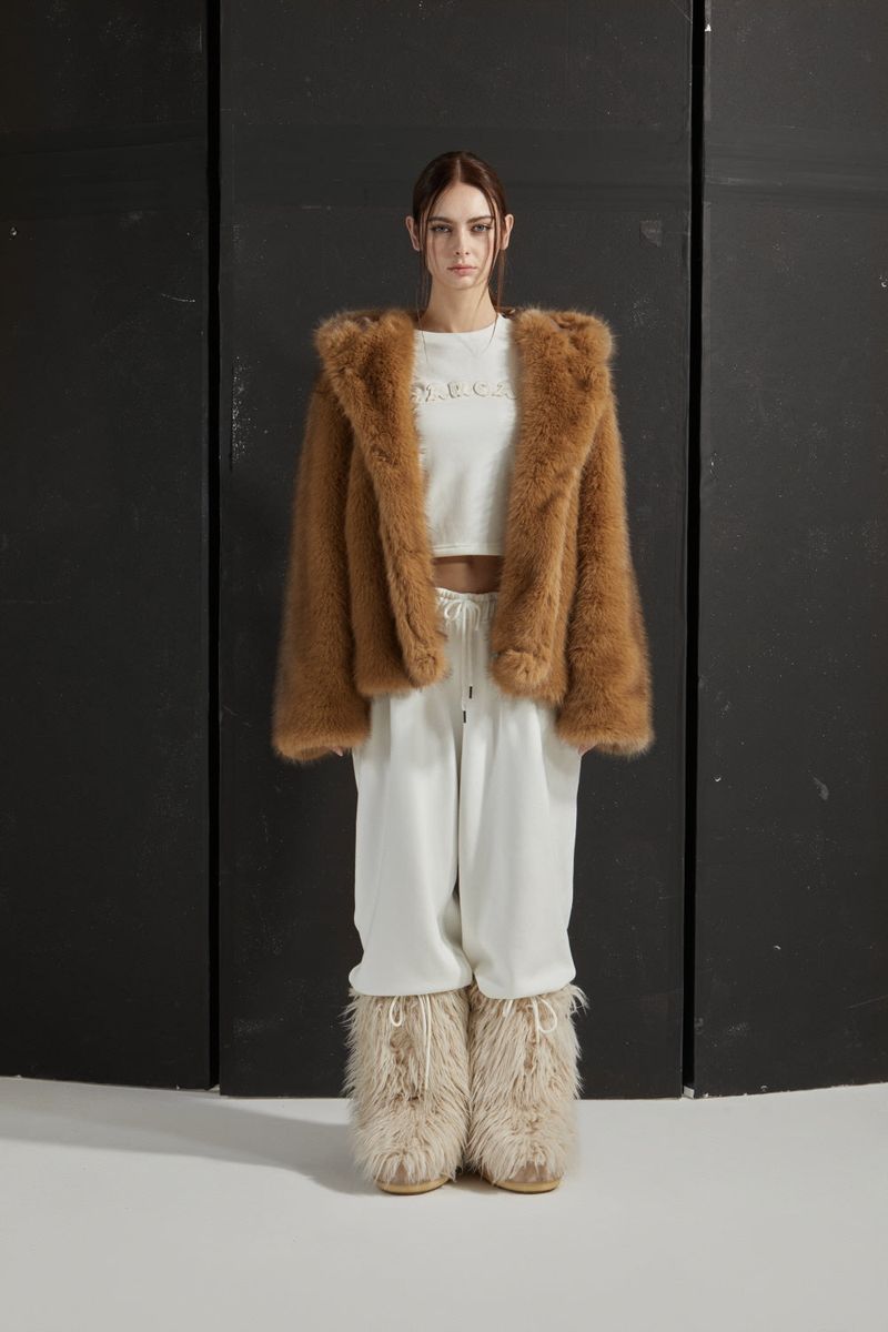 TWO TONE FUR JACKET -BROWN