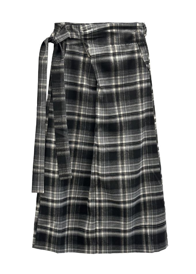 Check Strap Wrap Long Skirt