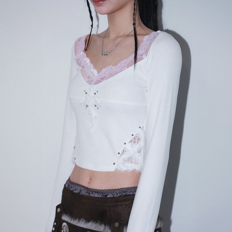cross patch lace sleeve - ivory