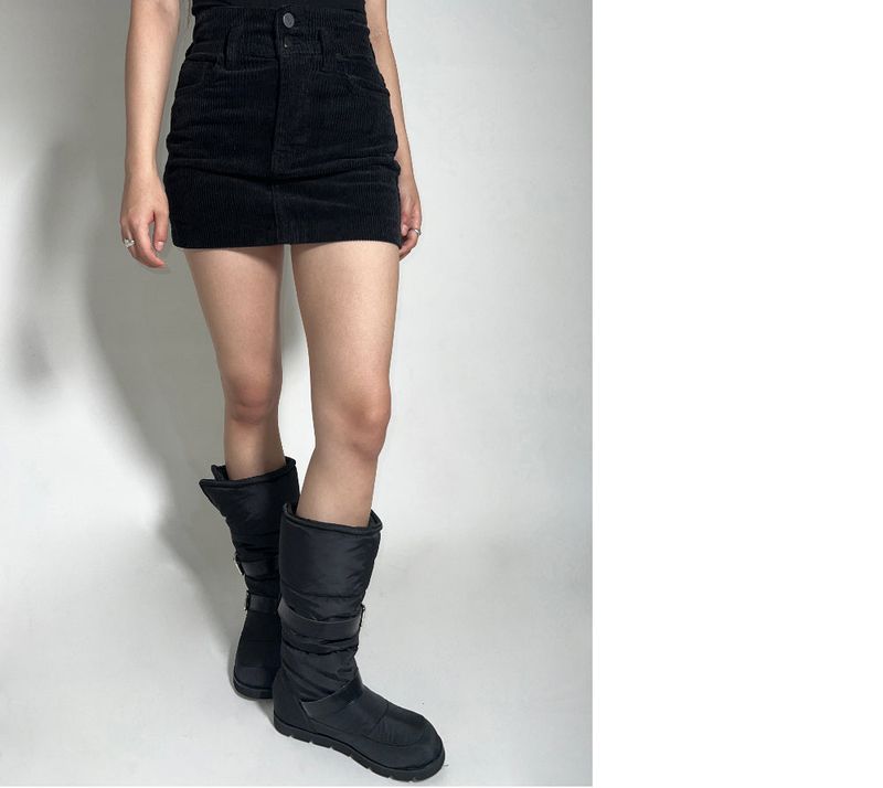 Padded fur belt long-boots (Black)