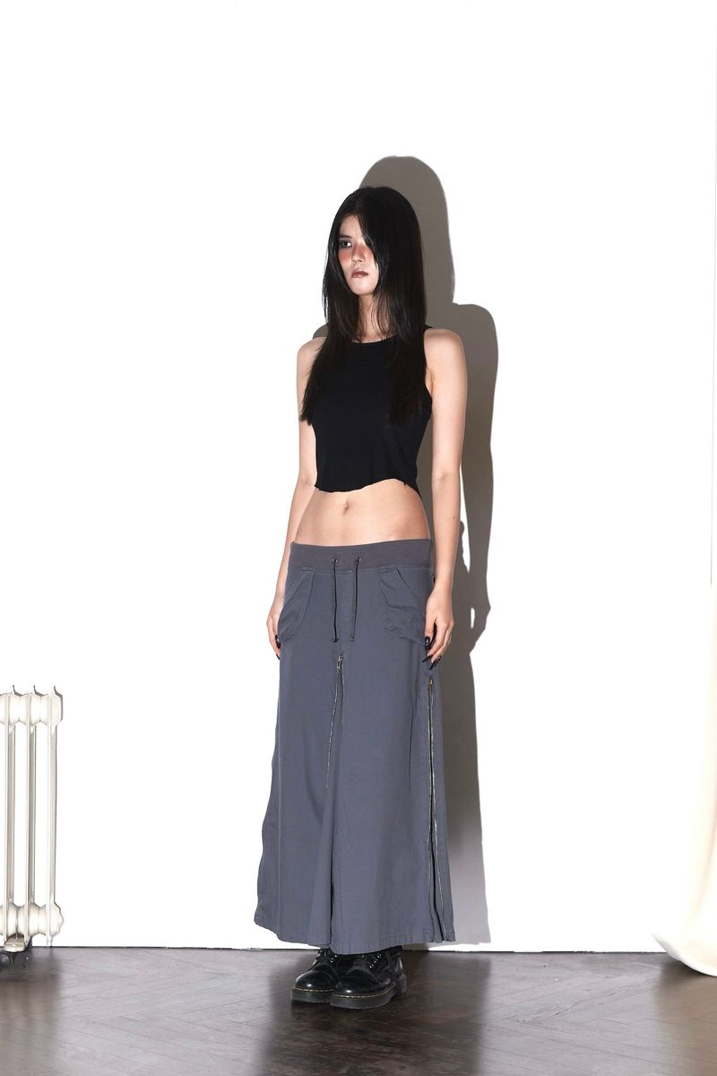 07 ZIP WASHED SKIRT CHARCOAL