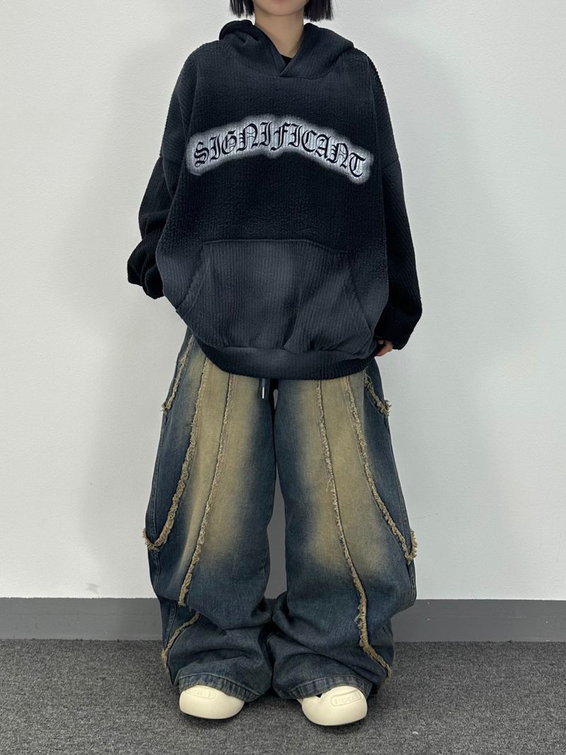 flow cut-off denim pants