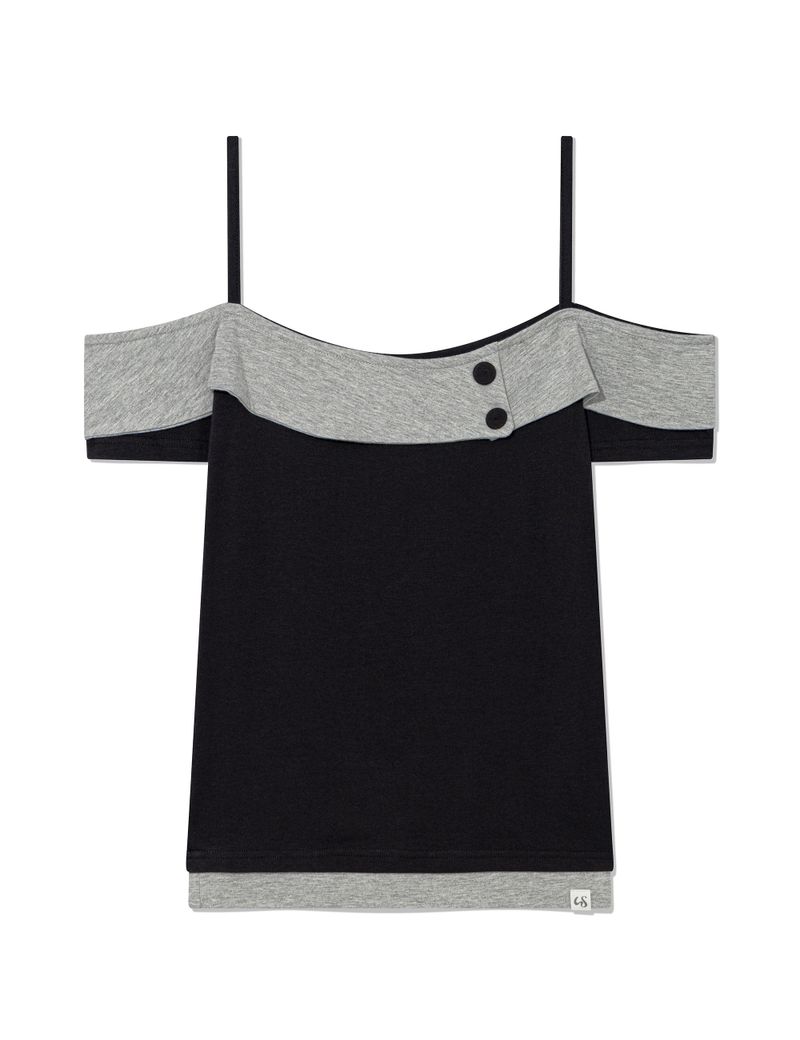 BUTTON CONTRAST OFF-SHOULDER(BLACK)