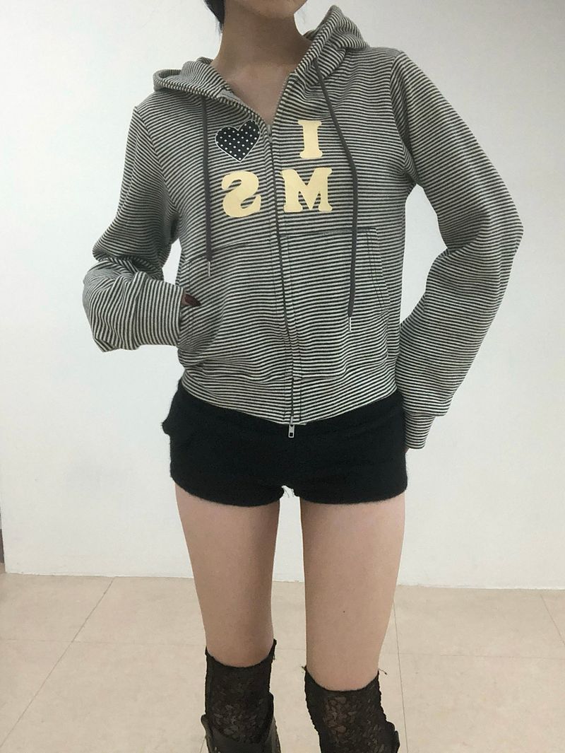 Heart Dot Stripe Hoodie Zip-up