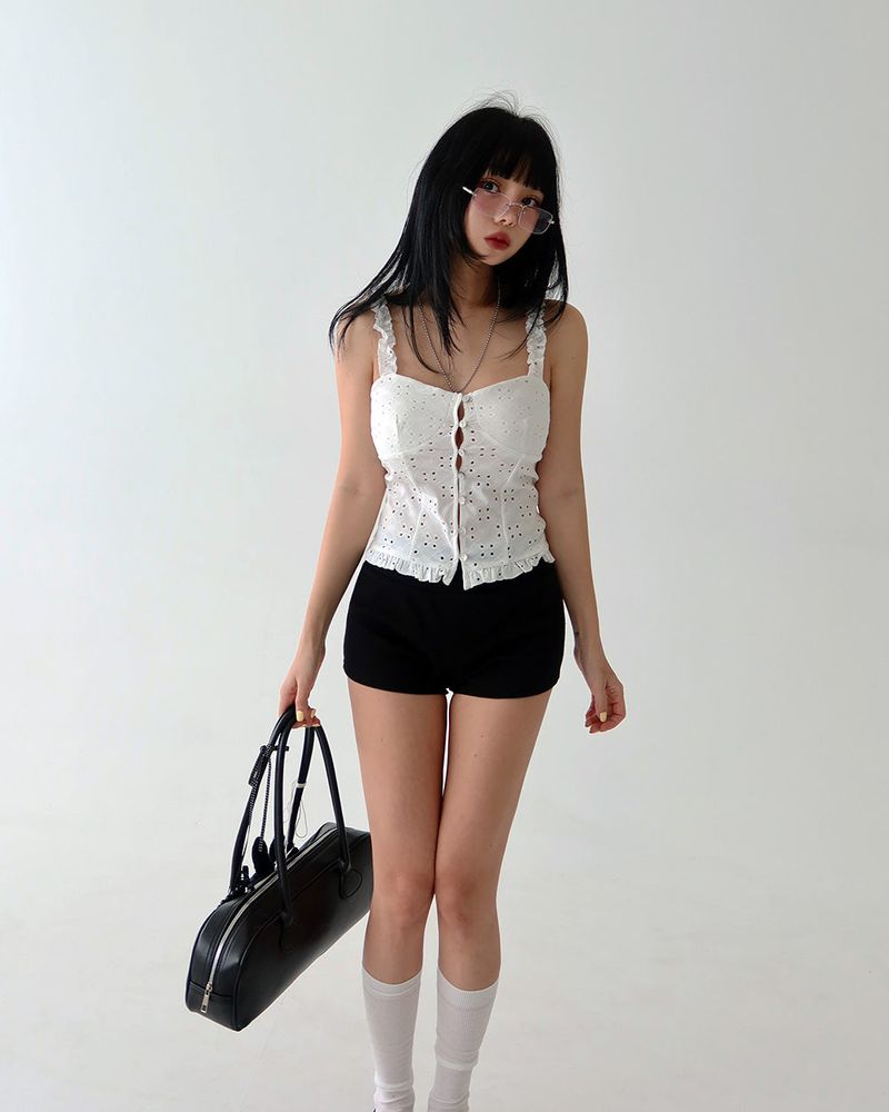 a punching eyelet bustier blouse