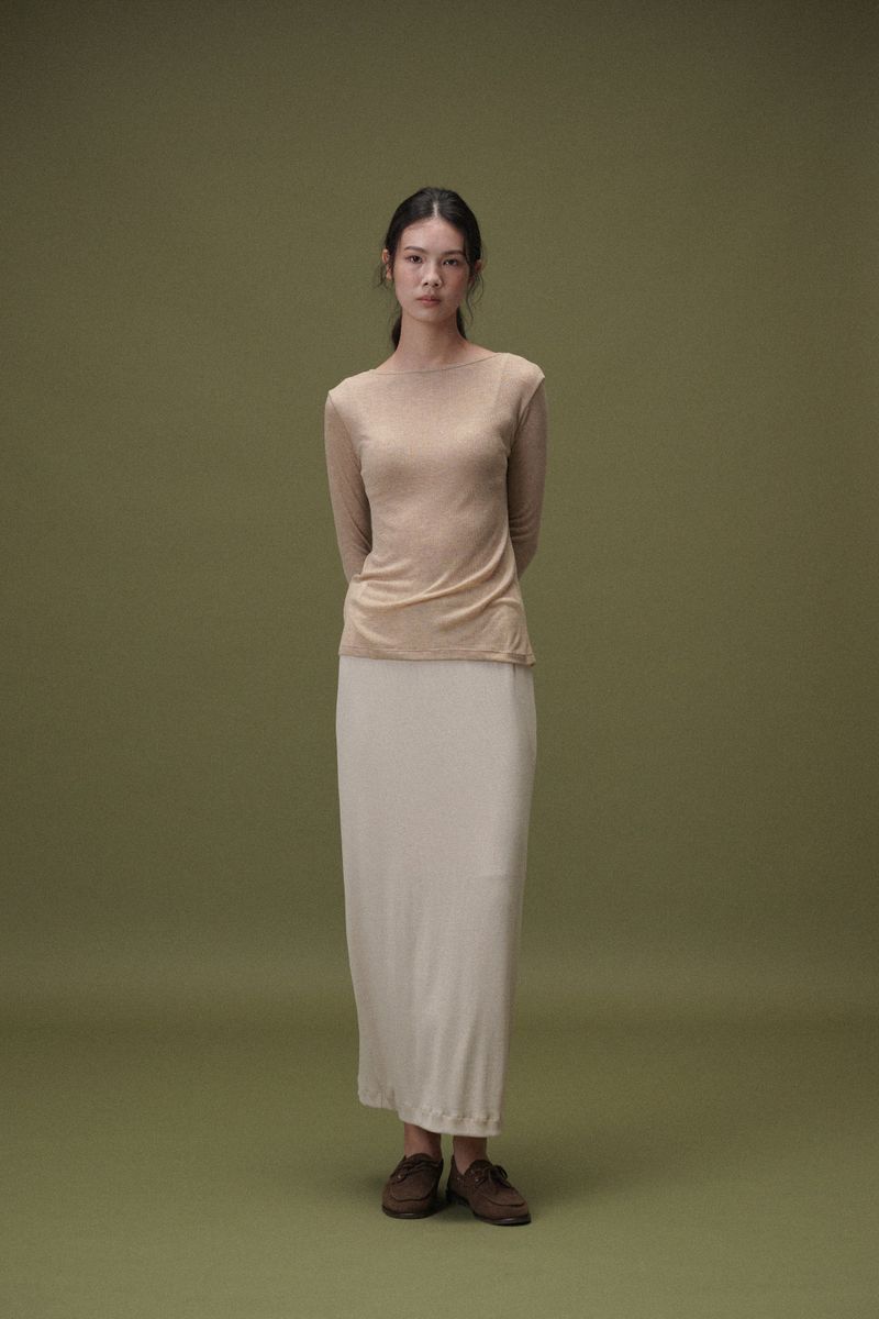 Wool boat neck T (Beige)