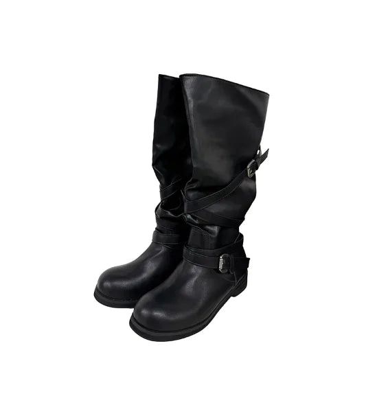 Vintage Buckle Strap Long Boots