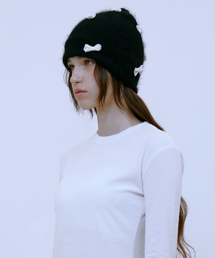 Ribbon Mohair Beanie (BLACK)
