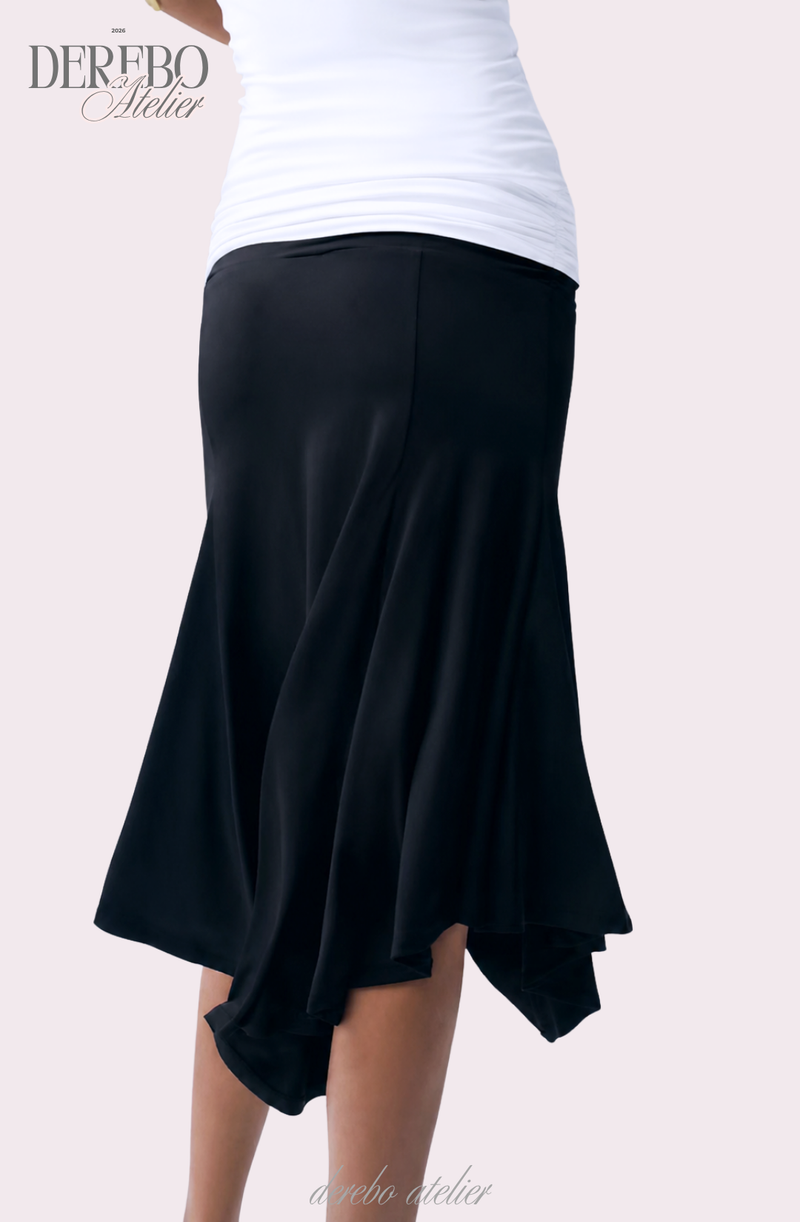 mood fit unbalanced midi long skirt