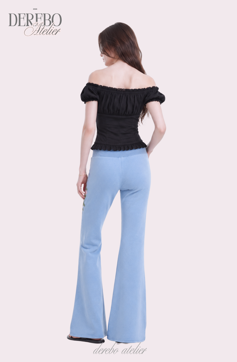 Blue Rose Semi-Flare Long Pants